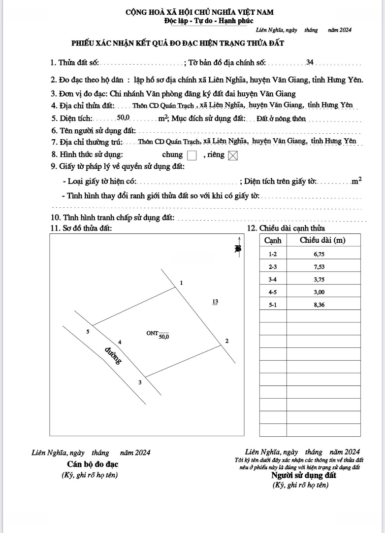 Tài Chính Nhỉnh 1,3 Tỷ Sở Hữu Ngay 50M2 Full Thổ Cư Tại Quán Trạch, Liên Nghĩa, Văn Giang, Hy