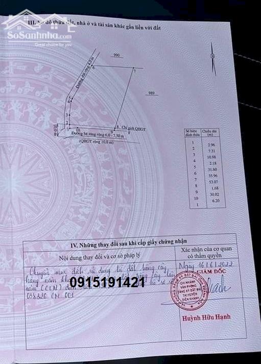 Cần bán lỗ lô góc Diên Thọ Diên Khánh 2000m2, ngang 36m, giá 2ty8 thương lượng.