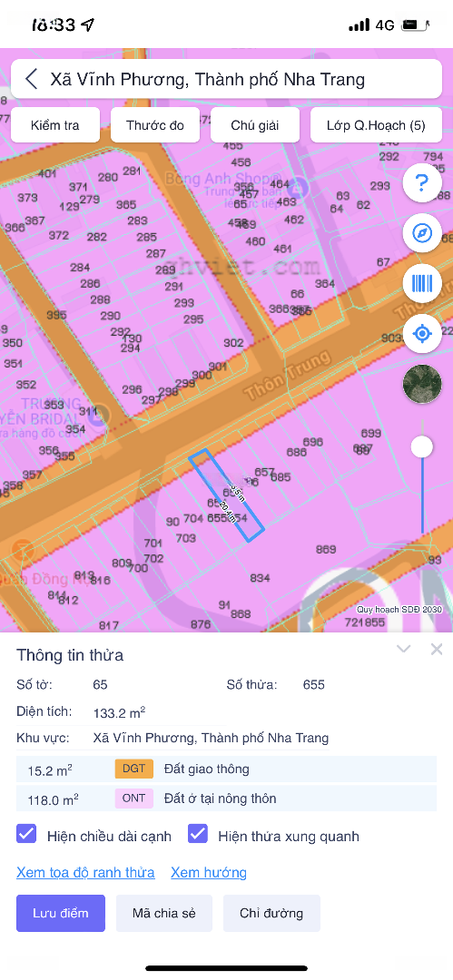 Bán Đất Đường Thôn Trung, Vĩnh Phương, Nha Trang. Diện Tích: 133M2. Sổ Hồng. Hướng Tây Bắc. Giá: 2,1 Tỷ