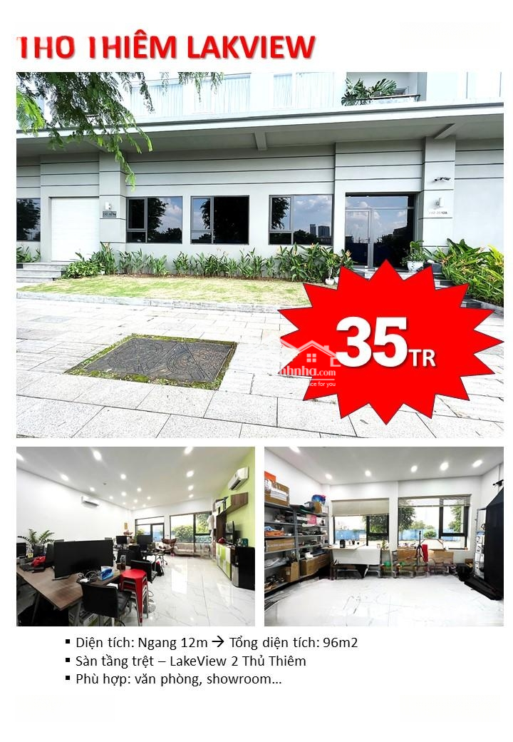 * Văn Phòng Sàn 96,8M2/ 35 Triệu, Ngang 12M, Thủ Thiêm Lakeview*