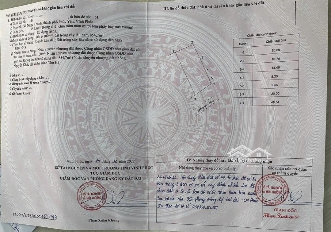 Bán Đất Ngọc Thanh Giá Cực Chất 6,5 Triệu 954M2 Phúc Yên Vĩnh Phúc