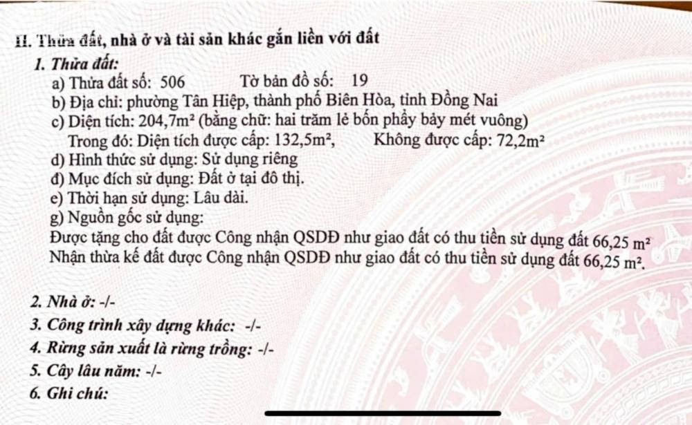 Bán lô góc 2 mặt tiền phường Tân Hiệp gần sở TNMT giá 7,5 tỷ