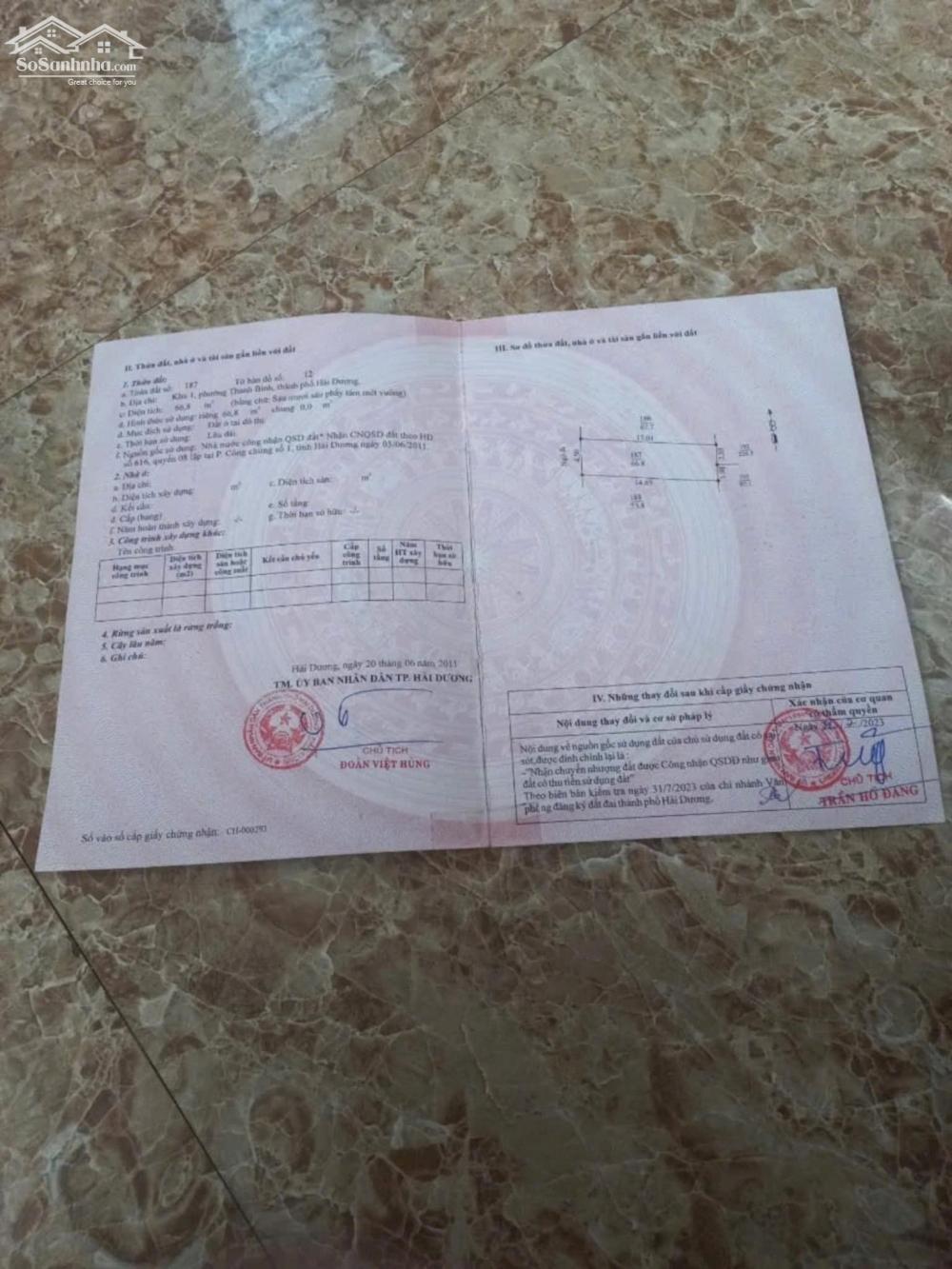 Bán lô đất ngõ 293 Nguyễn Lương Bằng, ph Thanh Bình, TP HD, 66.8m2, mt 4.5m, ngõ oto