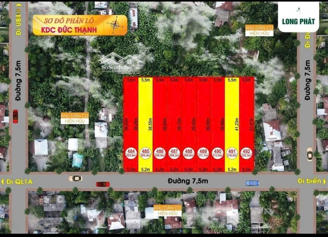 Sập Hầm Lô Đức Thạnh 200M2 Đường 7.5M, Full Thổ Cư Chỉ 4Xx 0966398609