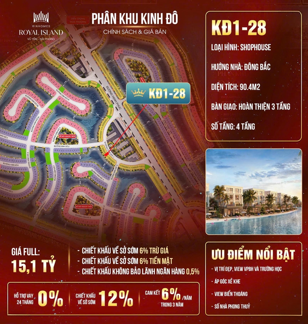 Bán Ipo Căn Shop Liền Kề Vinhomes Royal Island Vũ Yên
Kinh Đô 1.28