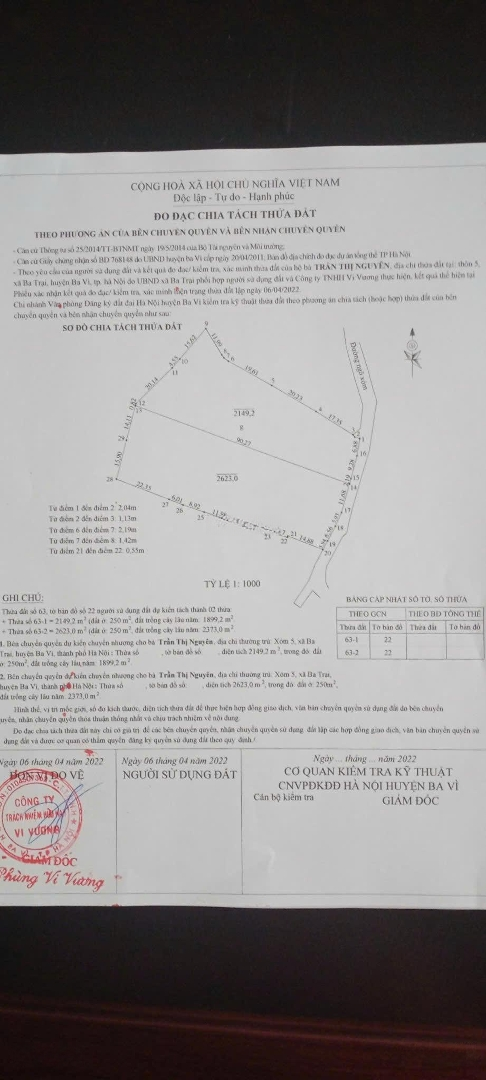 Chỉ Nhỉnh 1 Triệu/M2 Đất Thổ Cư Tại Thôn 5,Ba Trại, Ba Vì, Hà Nội. Diện Tích: 2623M2 (Có 250M2 Ont) Mặt Tiền 28M