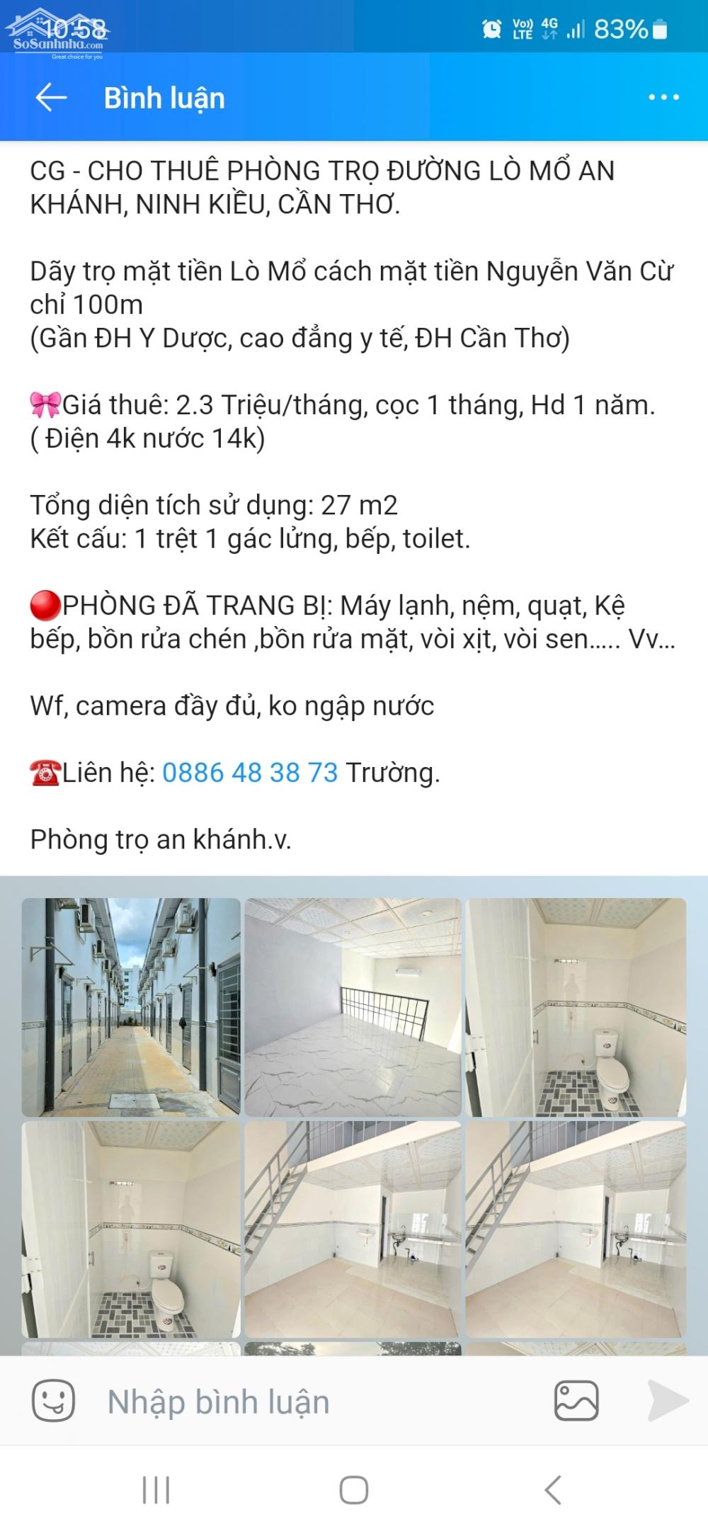 Phòng trọ mới xây mặt tiền đường Lò Mổ