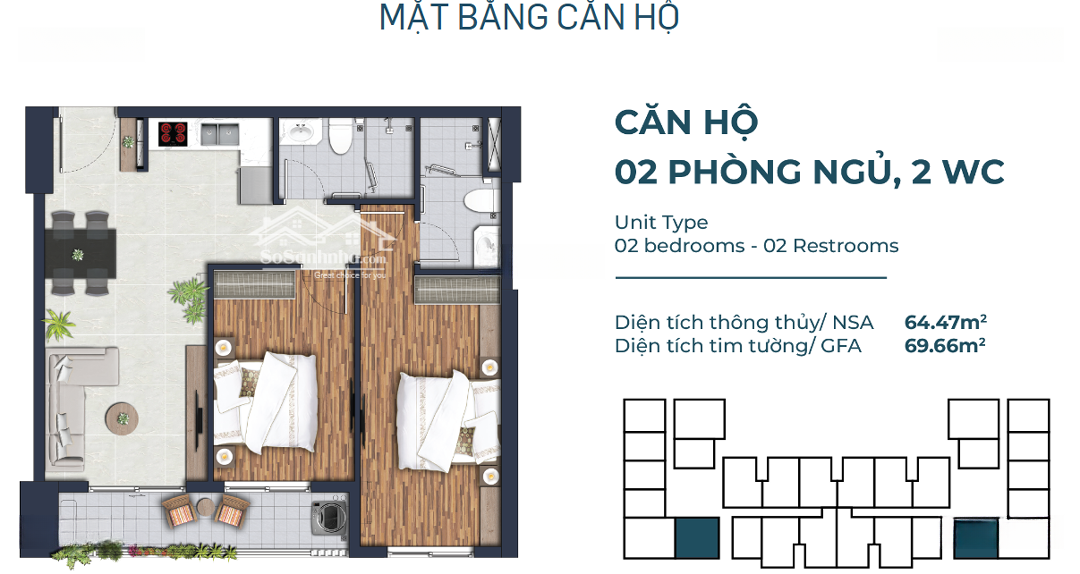 Căn 2Tỷ067 (Đã Vat+Pbt) Đầy Đủ Nội Thất 69M2. Hỗ Trợ Vay 80% K Trả Gốc+Lãi 18Th, Nhận Nhà Q1/2025