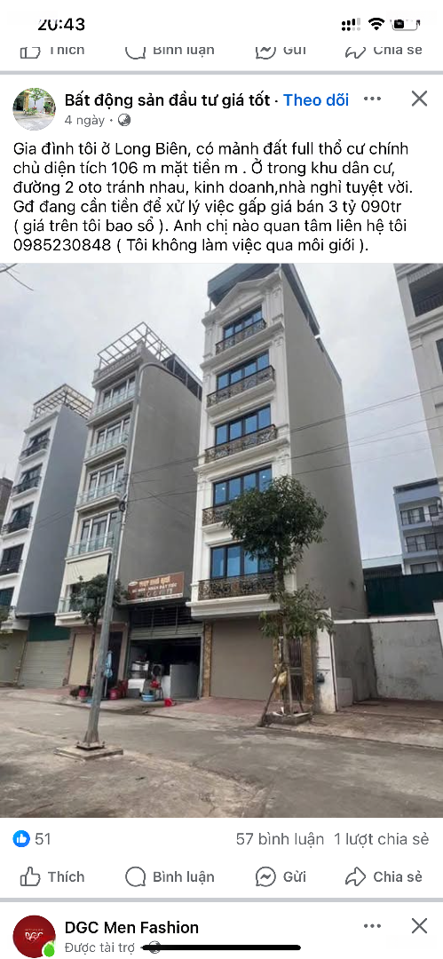 Chính Chủ Nhờ Bán Căn Nhà Mặt Tiền Kinh Doanh Tại Khu Tái Định Cư Thượng Thanh Quận Long Biên