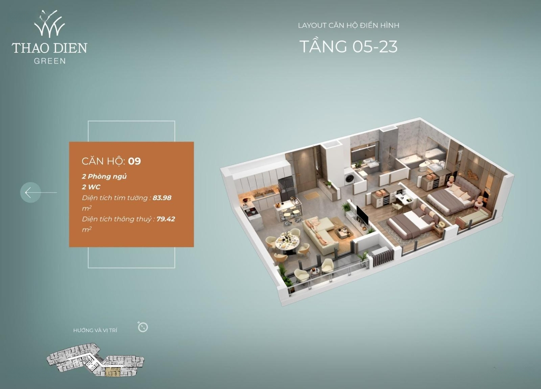 Giá Tốt! Bán 02 Phòng Ngủ Thaodien Green, Mã Căn 09 Diện Tích: 84M2, View Lm81, Giá Bán 11,5Tỷ. Liên Hệ: 0931356879