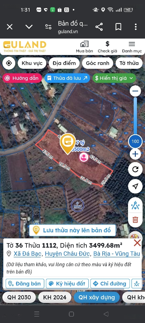 Chính Chủ Cần Bán Lô Đất 3500M2. 100M2 Tc, Tại Xã Đá Bạc, Huyện Châu Đức