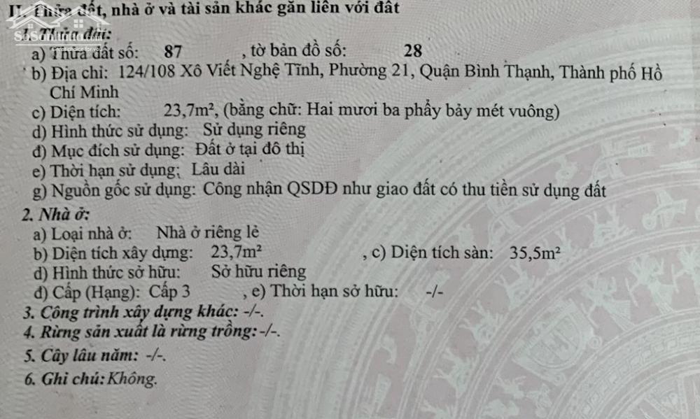 Nhà 2 tầng 3.5x7m 124/108 Xô Viết Nghệ Tĩnh 3.5 tỷ