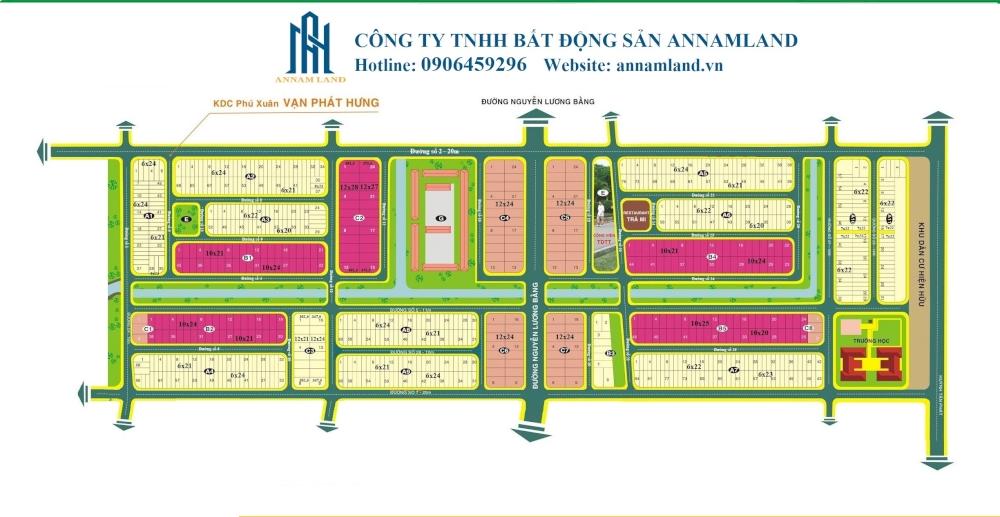 Bán lô đất Nhà phố KDC Phú Xuân Vạn Phát Hưng đường 20m giá tốt nhất chỉ 49.5tr/m2