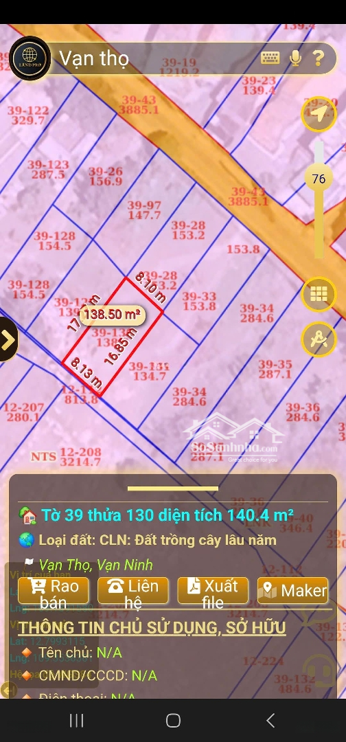 Bán Đất 291M2 Tại Trục Chính Ninh Mã, Xã Vạn Thọ, Vạn Ninh, Tỉnh Khánh Hoà
