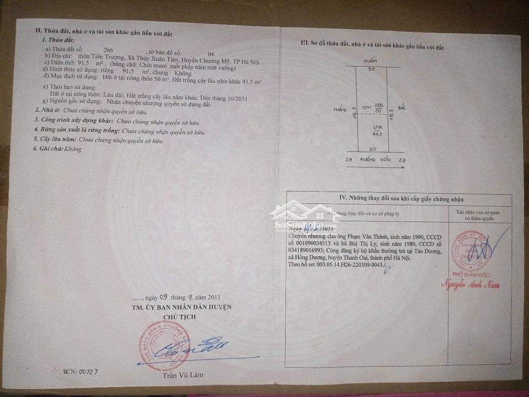 Cần Bán Lô Đất F0 91M Tại Xã Tiên Trượng, Thủy Xuân Tiên