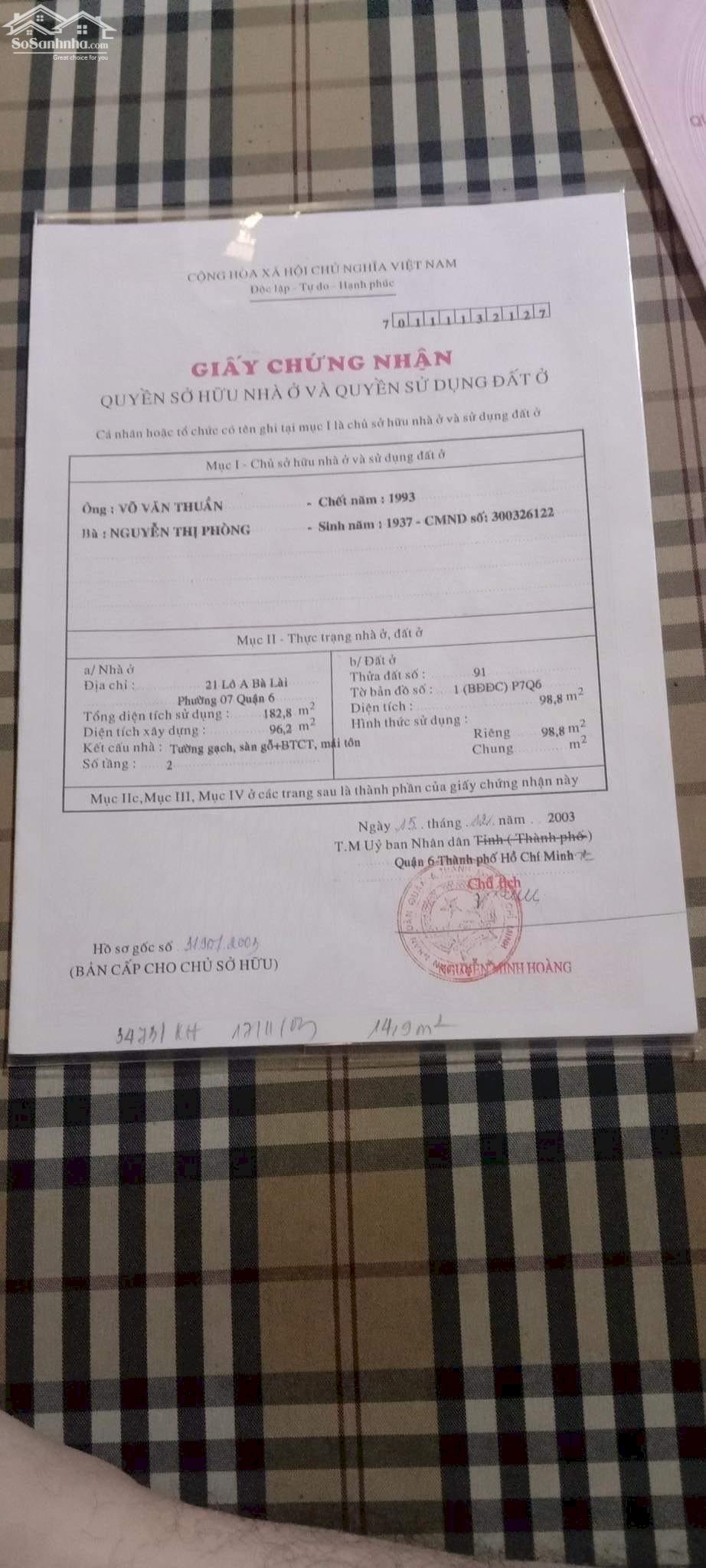 Chính chủ bán nhà đường Bà Lài, P7, Q6, TPHCM