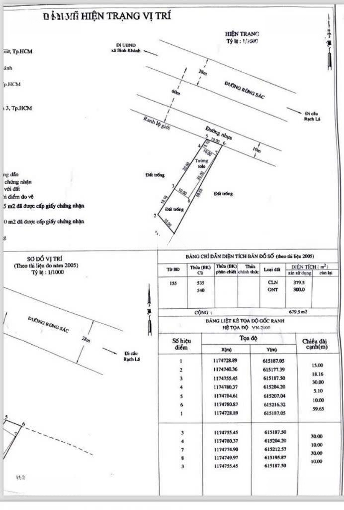 Mt Rừng Sác, Xã Bình Khánhdiện Tích679.5M2, Thổ Cư 300M2 Giá Bán 16.8 Tỷ