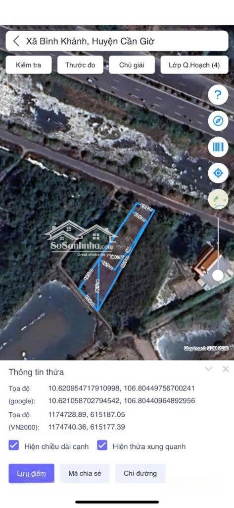 Mt Rừng Sác, Xã Bình Khánhdiện Tích679.5M2, Thổ Cư 300M2 Giá Bán 16.8 Tỷ