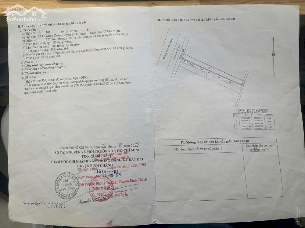 BÁN ĐẤT 2 MẶT TIỀN DT: 357M2- GIÁ TỐT Đ.MAI BÁ HƯƠNG, X.LÊ MINH XUÂN, BÌNH CHÁNH, HCM