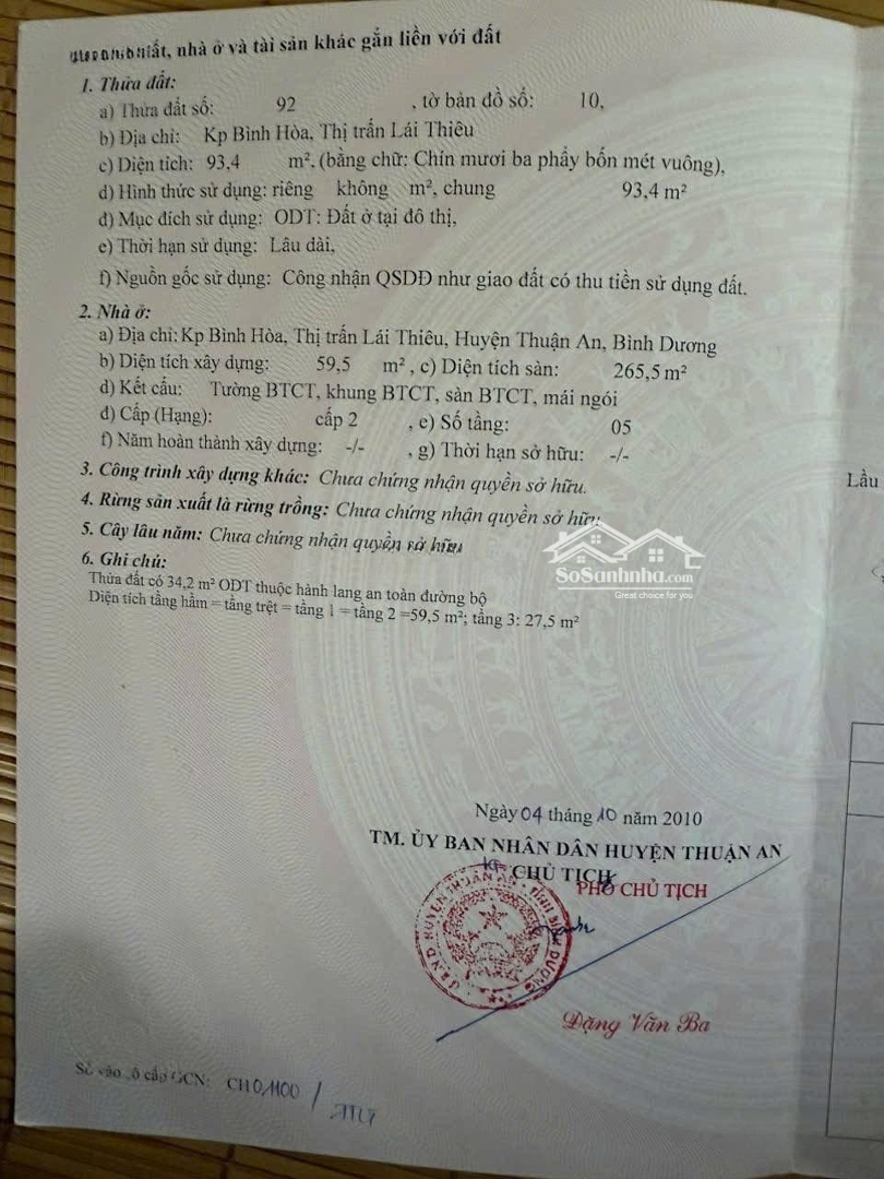 Bán Nhà Mặt Tiền Đường Nguyễn Văn Tiết Lái Thiêu Thuận An
