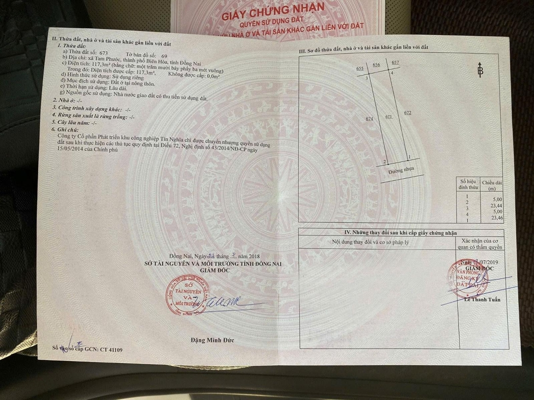 Bán Lô Đất Khu Dân Cư Tín Nghĩa Phường Tam Phước Thanh Phố Biên Hoà,Diện Tích117M2 0917858379