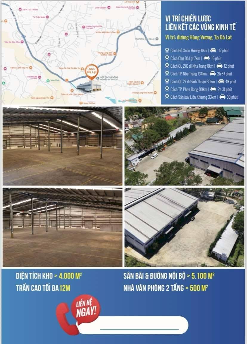 Cho thuê kho 4422m2 (TDT 12.000) TP Đà Lạt