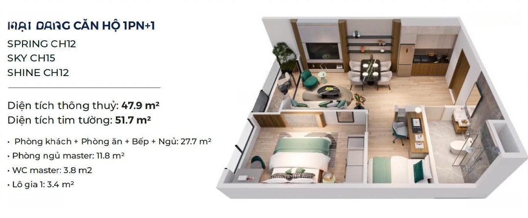 Chính Chủ Bán Gấp Căn 1 Phòng Ngủ+ , Đông Nam, Tầng Trung, View Đẹp Thoáng, Thanh Toán Giãn 6/2027