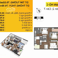 Bán Căn Hộ 2 Pn + 1, 74.18 M2, Nhà Thiết Kế Đẹp, Hướng Mát, Đầy Đủ Nội Thất