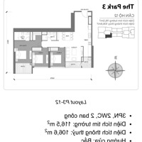 Cho Thuê Căn Hộ Park 3 Tầng 22 Gồm 3 Phòng Ngủ, 2 Wc Và 2 Ban Công