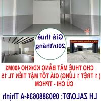 CHO THUÊ MẶT BẰNG KD/KHO 400M2 ( 1 TRỆT 1 LỬNG) GIÁ TỐT MẶT TIỀN TỈNH LỘ 15, CỦ CHI