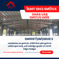 XƯỞNG BÀU BÀNG CHO THUÊ – LONG NGUYÊN, DIỆN TÍCH LỚN, XƯỞNG MỚI 100%, GIÁ RẺ