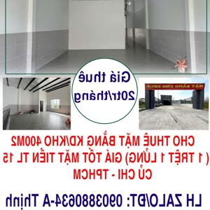 CHO THUÊ MẶT BẰNG KD/KHO 400M2 ( 1 TRỆT 1 LỬNG) GIÁ TỐT MẶT TIỀN TỈNH LỘ 15, CỦ CHI