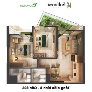 cho thuê căn 2pn 2wc có sân vườn, đồ cơ bản, tầng 12 toà so2 solforest ecopark