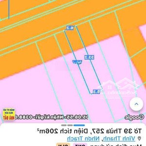 bán đất tại vĩnh thanh, nhơn trạch, đồng nai. dt 6,2mx33m, sổ đỏ đầy đủ, giao dịch ngay trong ngày