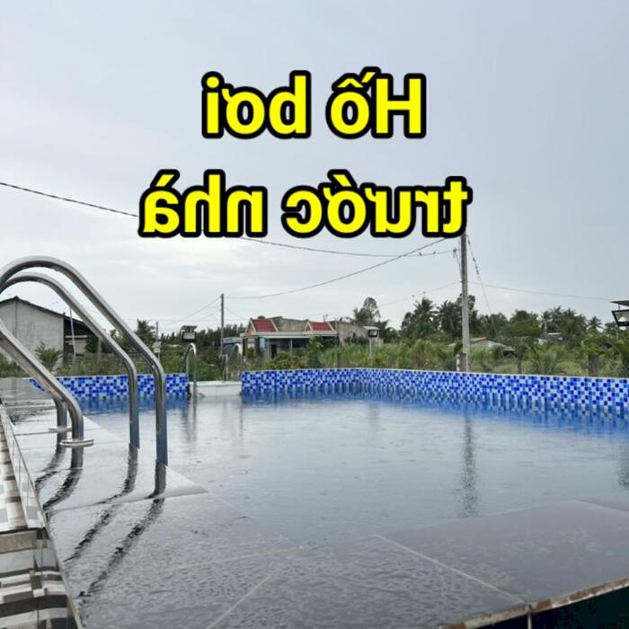 Hình ảnh 3,2 công đất - nhà vườn nghỉ dưỡng: có nhà, hồ bơi, ao cá, view sông nước, đường bêtông 3m, vườn cây trái đủ loại…. Gò Công Tây, TG 6