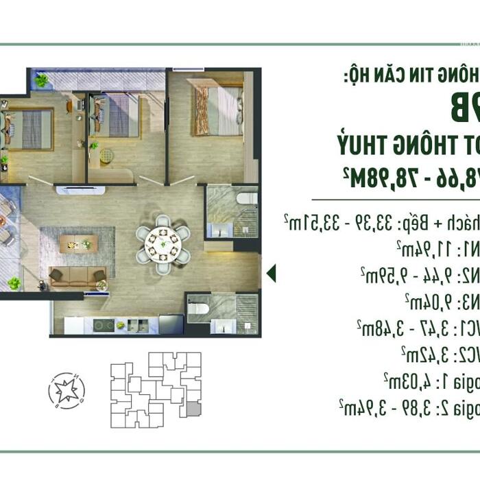 Hình ảnh Tổng giá 4.030 tỷ sở hữu căn 97m2 3PN - 2VS - 4 ban công lớn. Quà tặng 100tr HTLS 24th 2