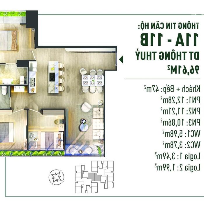 Hình ảnh The fibonan căn hộ 96m2 -3N2VS giá 45tr/m2 1