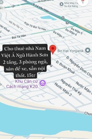 Cho thuê nhà Nam Việt Á Ngũ Hành Sơn Đà Nẵng 2 tầng, 3 phòng ngủ, sân để xe, sẵn nội thất. 15tr
