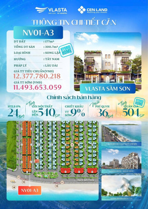 bán biệt thự vip song lập vlasta sầm sơn 177m2 11.4 tỷ tts ở khai thác luôn tây tứ trạch 