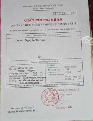 bán nhà mặt tiền trần huy liệu phường 7, tp. vũng tàu